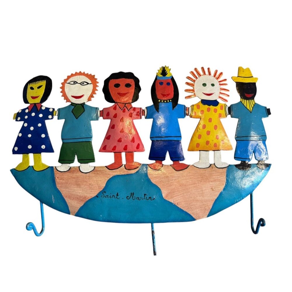 Metal Handcrafted Saint Martin Multicultural Coat Hook Rack art wall hanging
